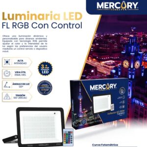 Reflector led RGB 100w + Control remoto - Mercury